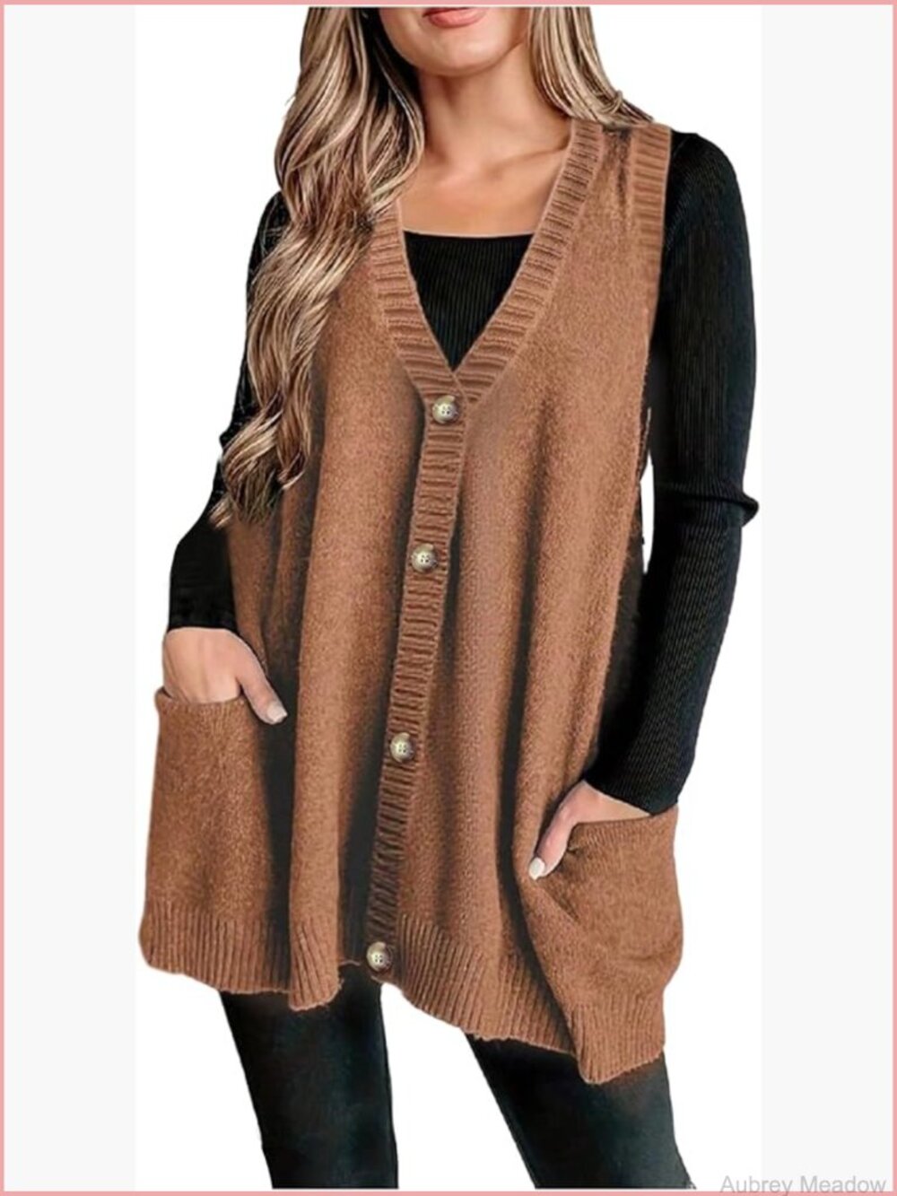 Plus Size Sleeveless V-Neck Button Down Knit Cardigan Sweater Vest with Pockets